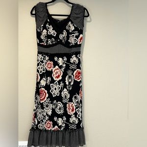 ZINC Black floral, polkadot Print Short cap Sleeve Dress